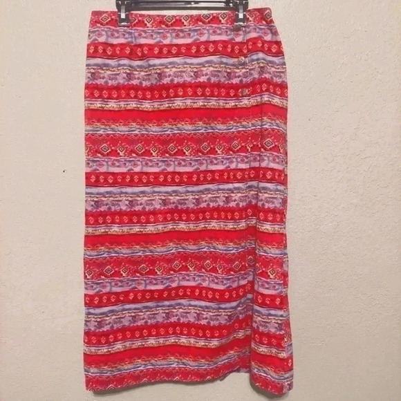 Women’s Original Ty Wear Southwestern Print Skirt Size 14 Maxi Kick Pleat - Picture 1 of 9